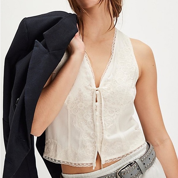 Free People Tops - Free People Jaida Embroidered Lace-Up Vest